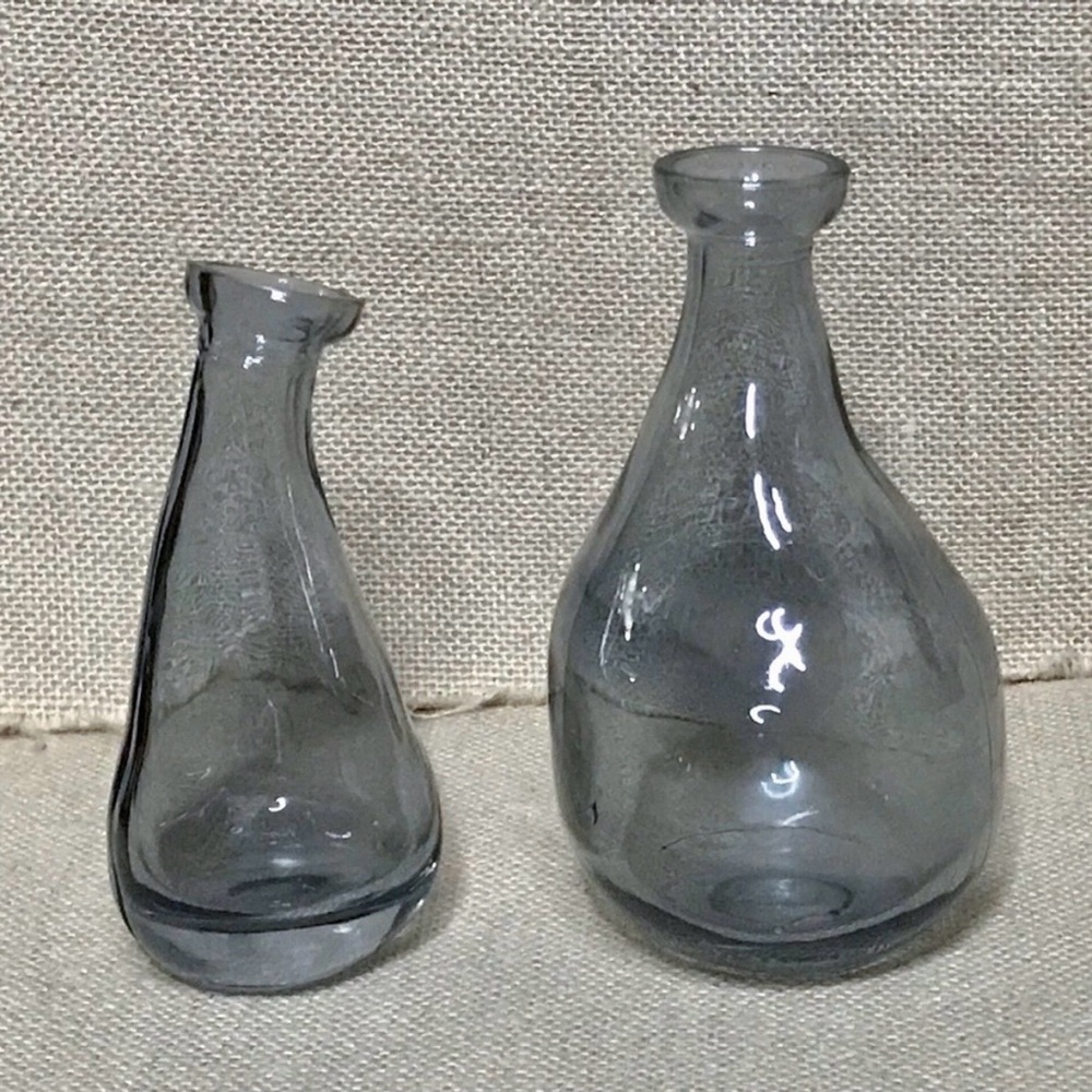 IKEA Vorvind Mini Smoked Glass Bud Vase Set Varvind Smoky Gray Fun Curved